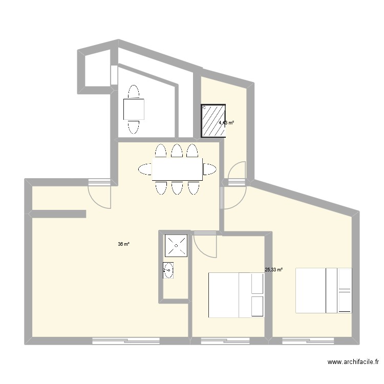 actu 3. Plan de 3 pièces et 66 m2