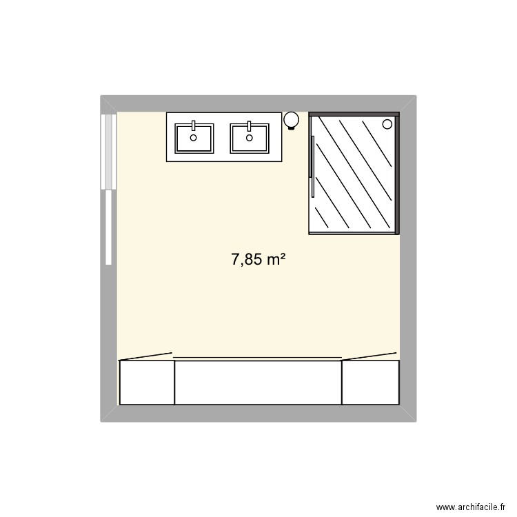 Sale de bain. Plan de 1 pièce et 8 m2