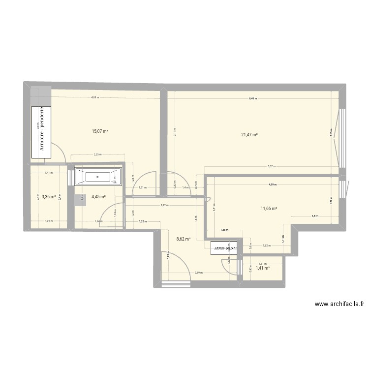 Pessac origine. Plan de 7 pièces et 66 m2