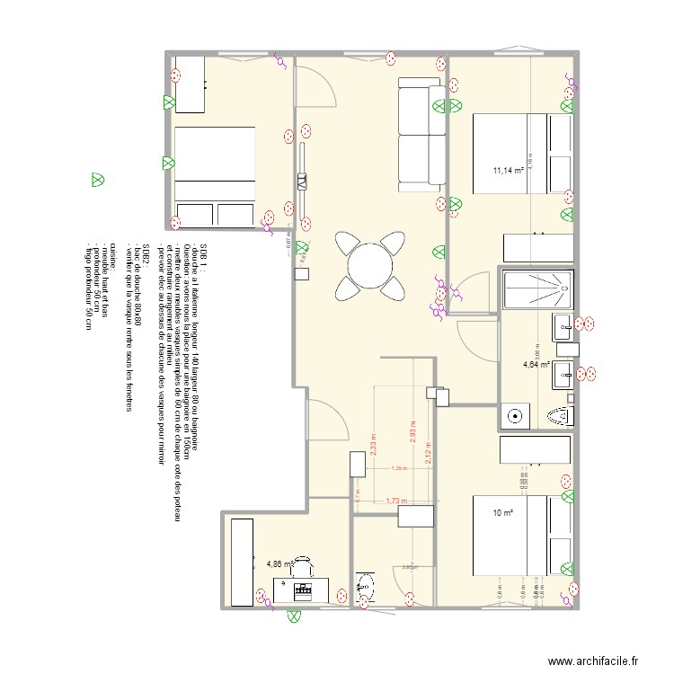 cuisine paris 18 07092025. Plan de 6 pièces et 69 m2