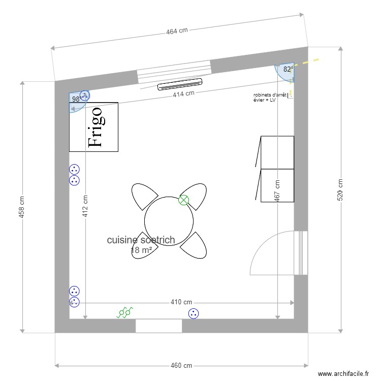 cuisine soetrich. Plan de 1 pièce et 18 m2