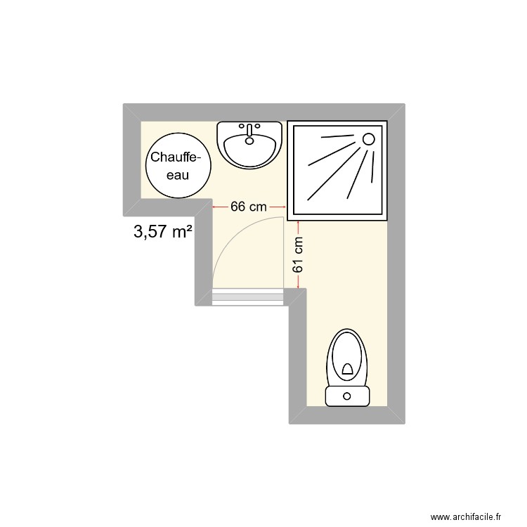  SDB frigot. Plan de 1 pièce et 4 m2