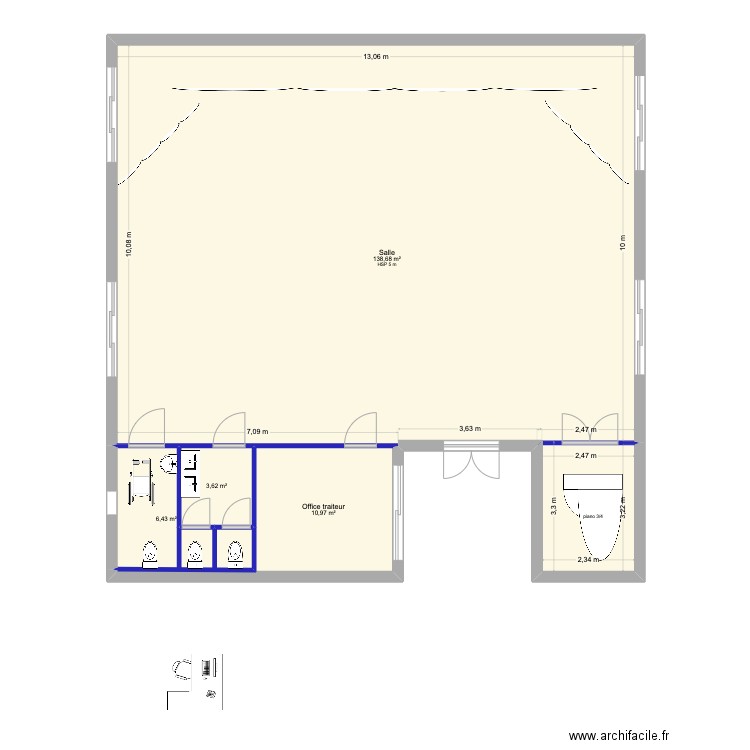 salle répétition  vers avril 25. Plan de 4 pièces et 160 m2