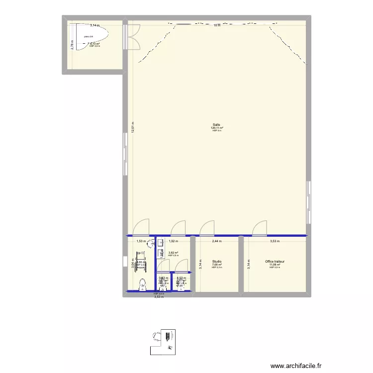 salle r&eacute;p&eacute;tition  vers avril 25. Plan de 