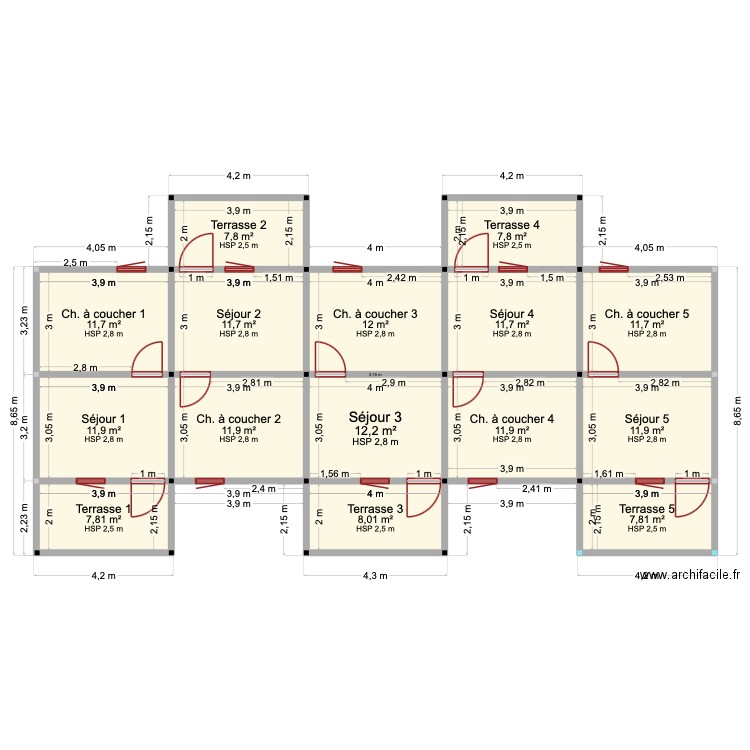 PROJET_KPALONGO_5T2_OPTION_B_SOL. Plan de 15 pièces et 158 m2