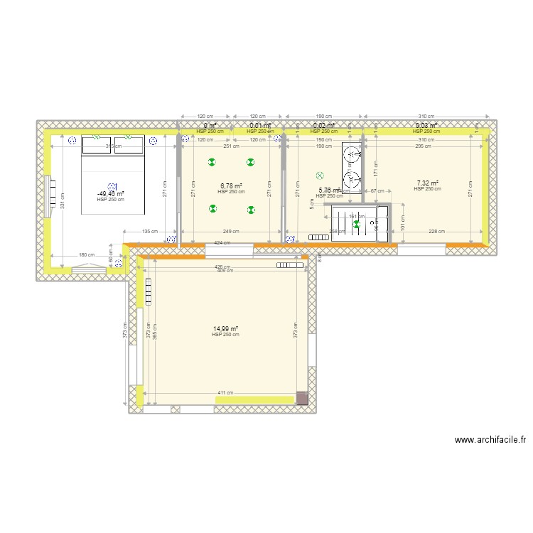 agrandissement 2. Plan de 9 pièces et 45 m2