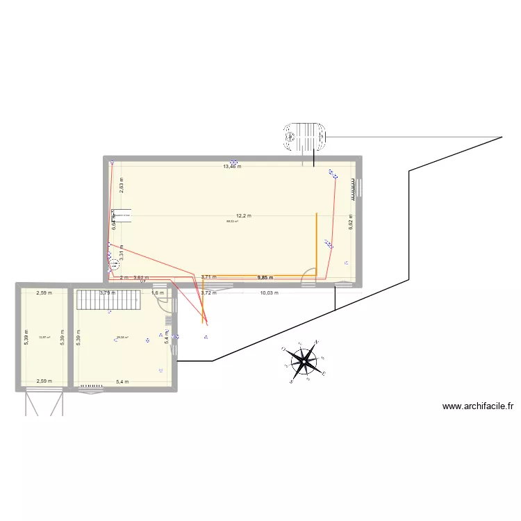 RDC RENOV SDB. Plan de 3  et 131 m²