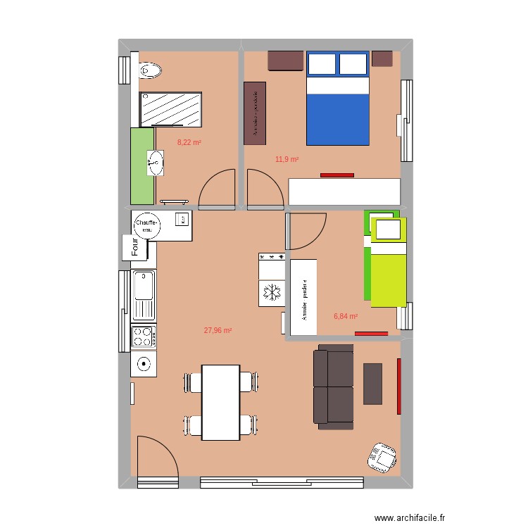 tout en long 2ch 55m2. Plan de 0 pièce et 0 m2