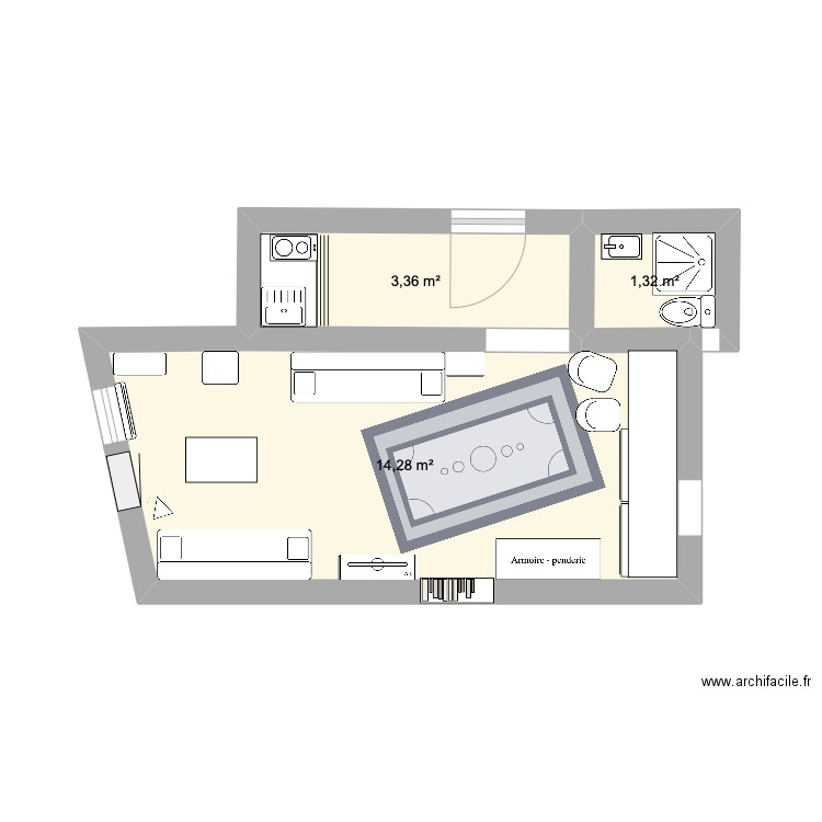 appart ali. Plan de 3 pièces et 19 m2