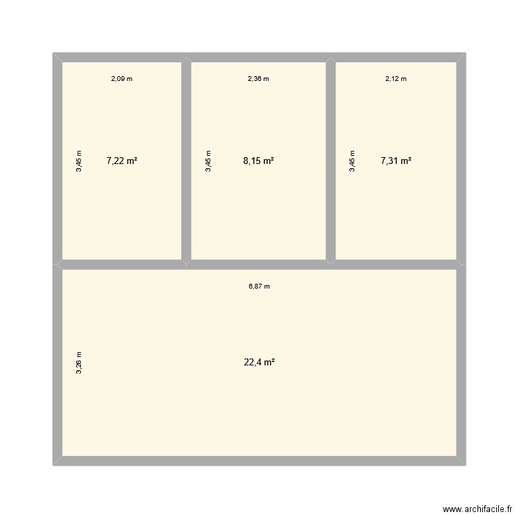 43 magnier. Plan de 4 pièces et 45 m2