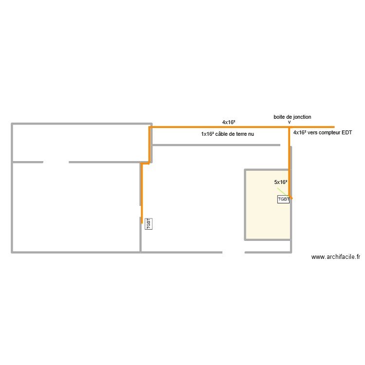Alimentation 4x16² entrepot argos. Plan de 1 pièce et 23 m2