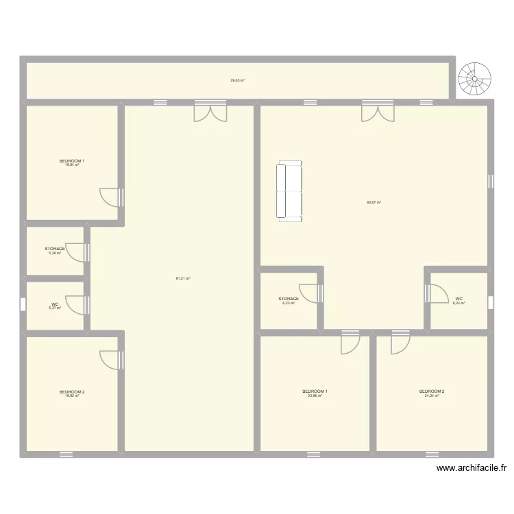 R+1. Plan de 11  et 313 m²