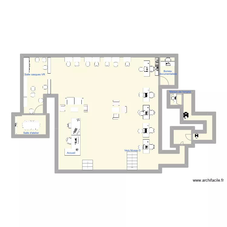 Cit&eacute;e des M&eacute;tiers - niveau 1. Plan de 2  et 91 m²
