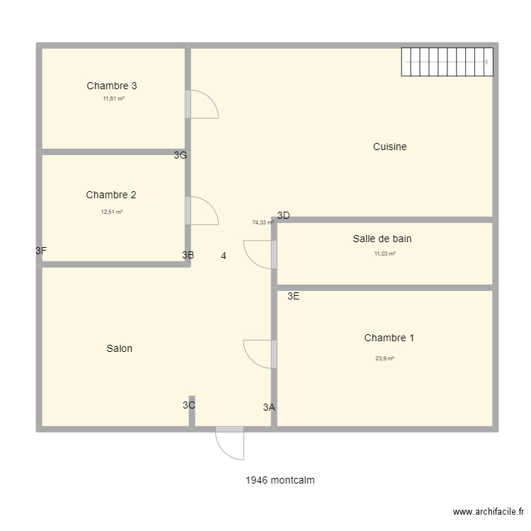 1946 montcalm. Plan de 5 pièces et 134 m2