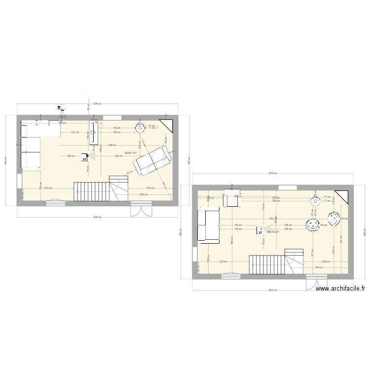 Salon. Plan de 2 pièces et 67 m2