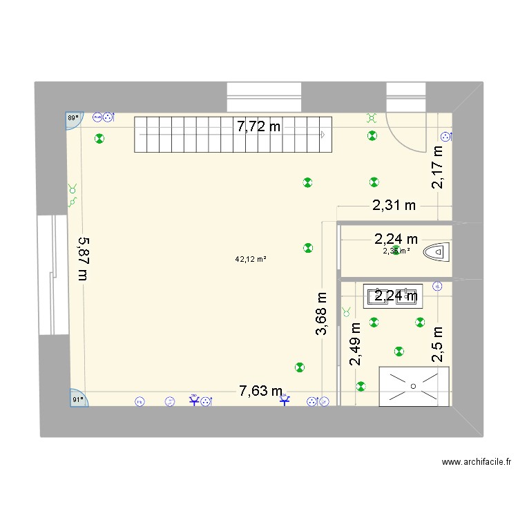 maison Argentine. Plan de 2 pièces et 44 m2