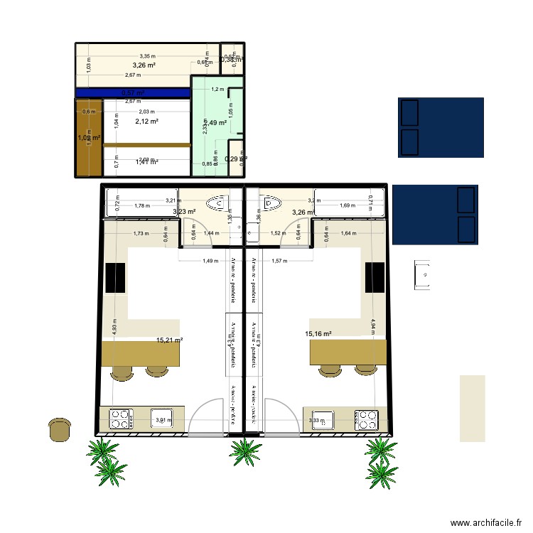 aqueduc 2 studios good. Plan de 12 pièces et 48 m2