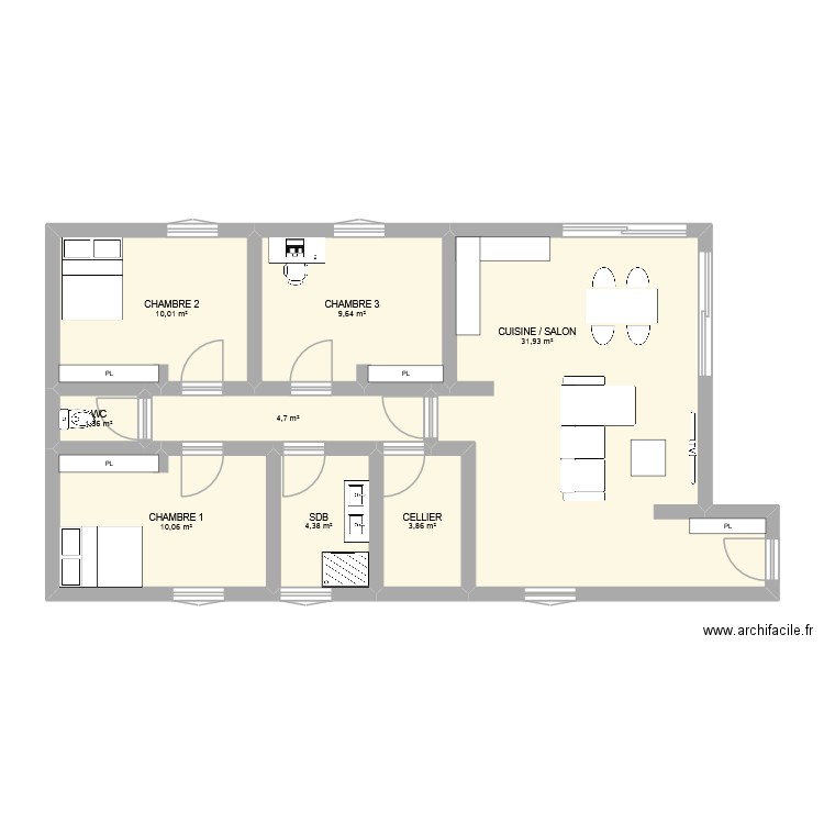 NEWS. Plan de 8 pièces et 76 m2
