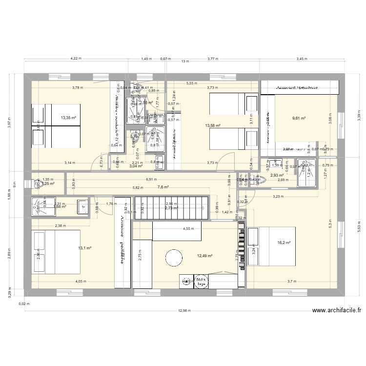 perols haut 27 04. Plan de 14 pièces et 101 m2