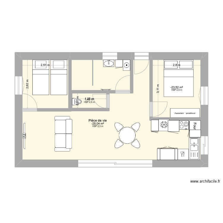 La Rochette St André Lachamp num 2. Plan de 3 pièces et 16 m2