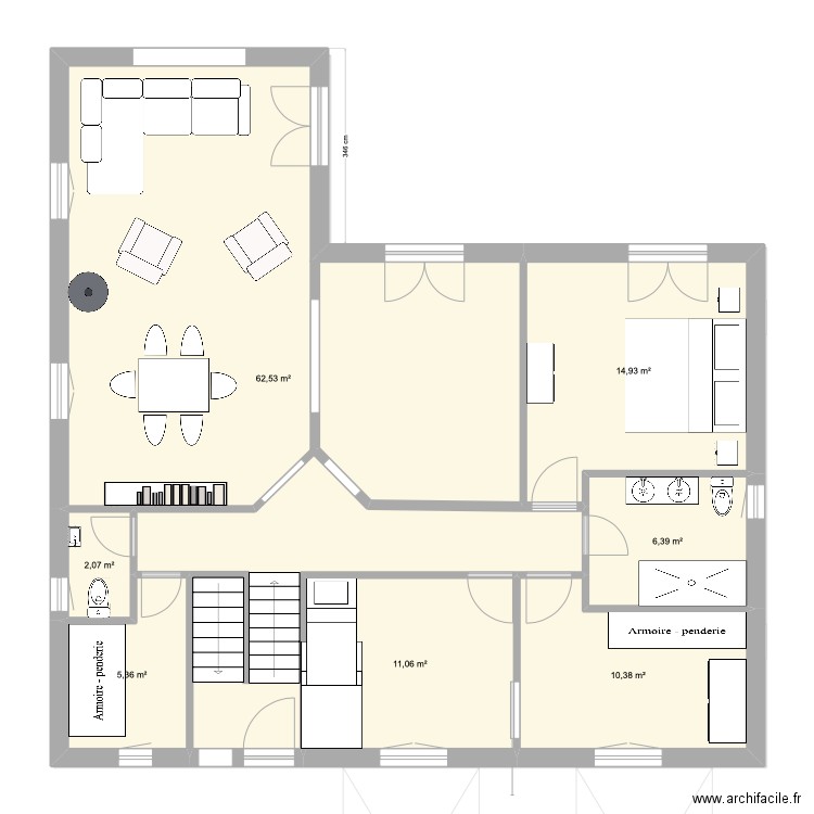 Casa. Plan de 14 pièces et 229 m2