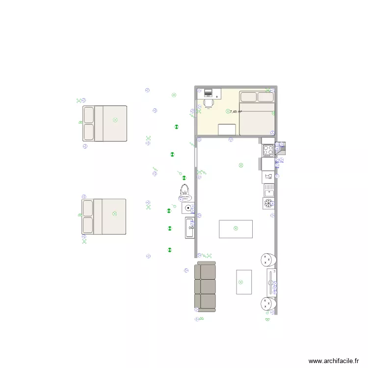 RDC PERVENCHE 3 CHAMBRES. Plan de 1 Pièce et 7 m²