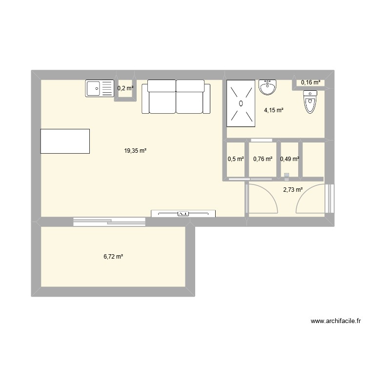 plan studio. Plan de 0 pièce et 0 m2
