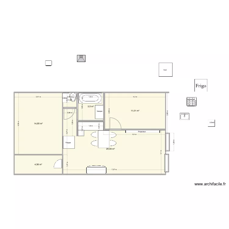 V111. Plan de 6  et 60 m²