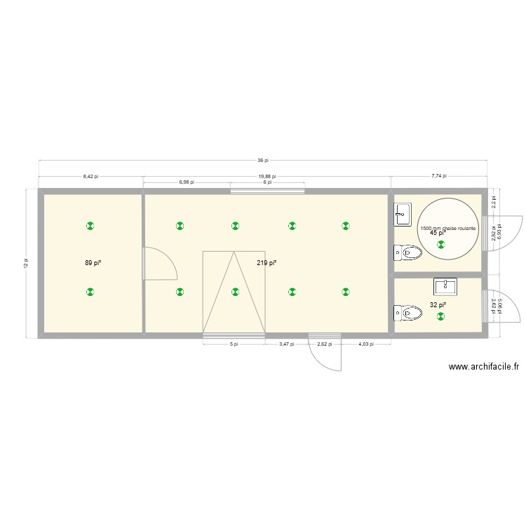 Abris terrain baseball. Plan de 4 pièces et 36 m2