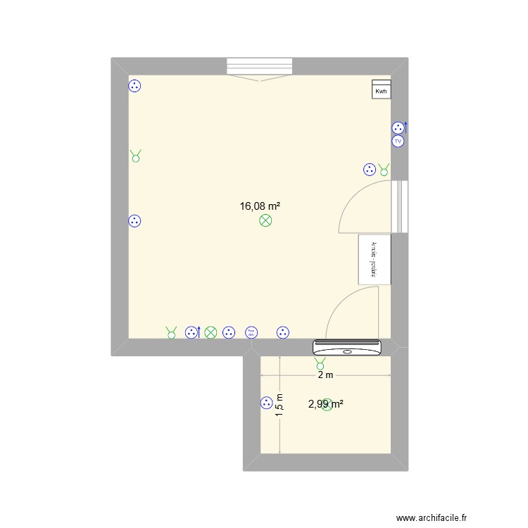app 01 éléctricité. Plan de 2 pièces et 19 m2