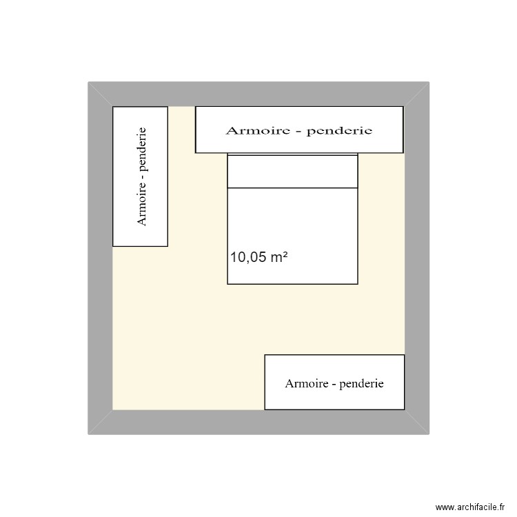 Test surfaces chambre. Plan de 1 pièce et 10 m2