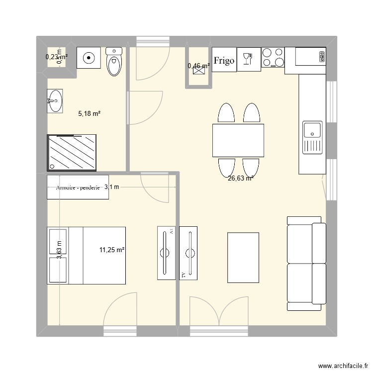 Appart adeline 3. Plan de 5 pièces et 44 m2