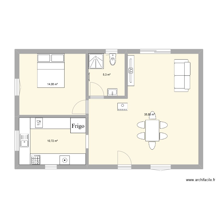 hypothèse 3. Plan de 4 pièces et 66 m2