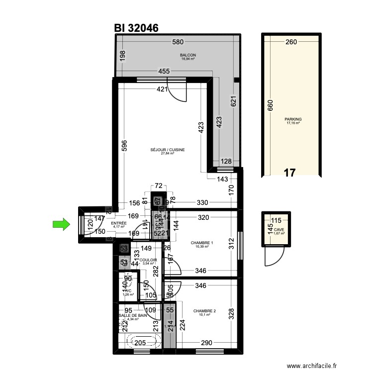 BI 32046. Plan de 14 pièces et 100 m2