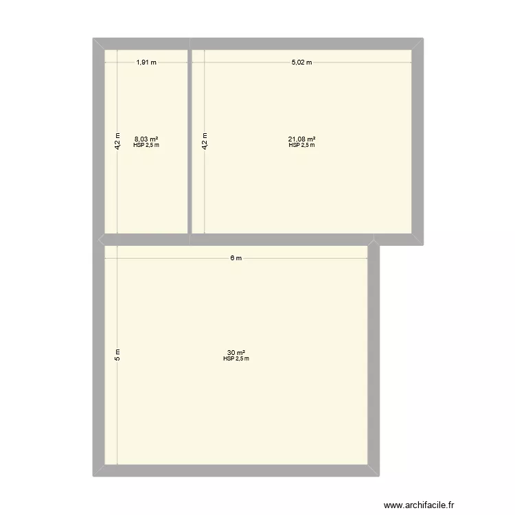 maison 2. Plan de 3  et 59 m²