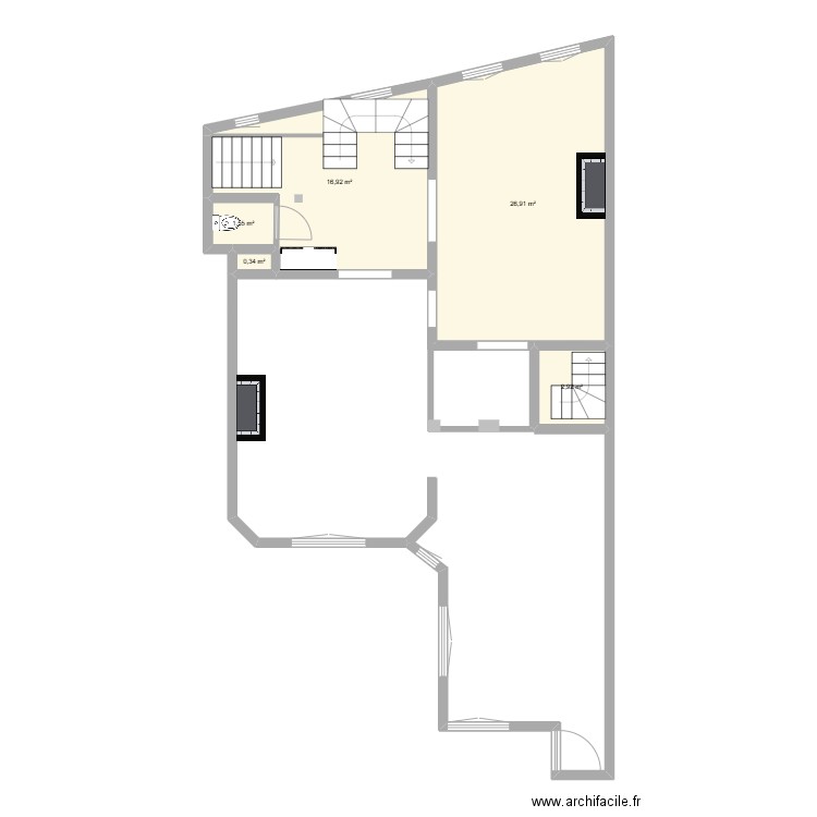 plan Dulud RDC coté. Plan de 5 pièces et 49 m2