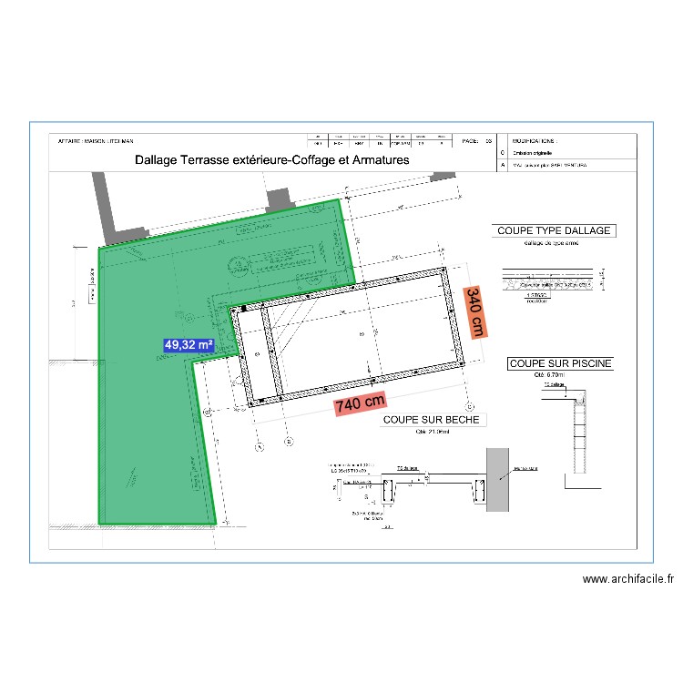 SOL TERRASSE TRAVERTIN. Plan de 1 pièce et 49 m2