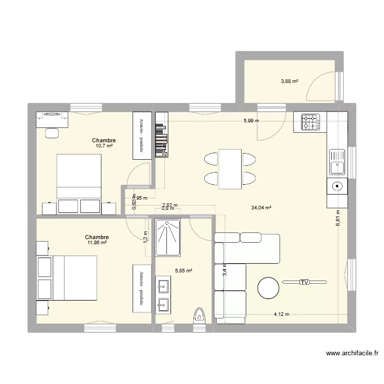 Maison 2 sans &eacute;tage. Plan de 