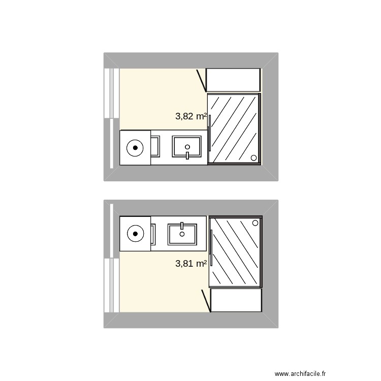 SdB. Plan de 2 pièces et 8 m2