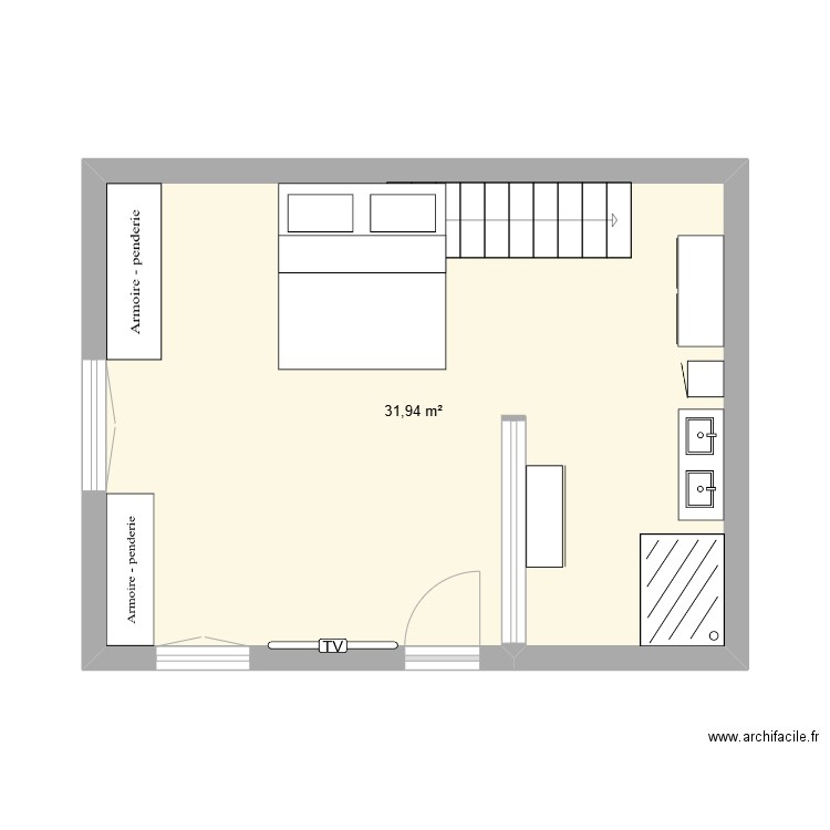 Suite parentale. Plan de 1 pièce et 32 m2