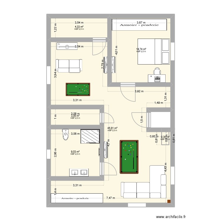 PLAN ETAGE. Plan de 6 pièces et 77 m2