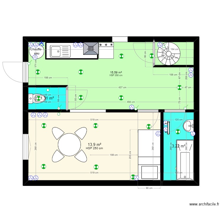 fouras. Plan de 4 pièces et 34 m2