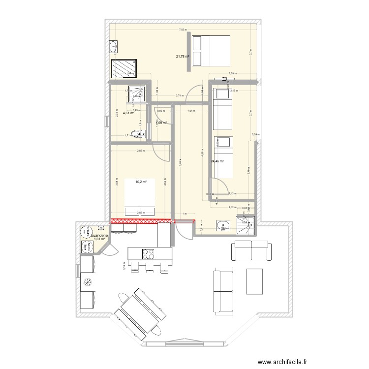 4 eme chambre. Plan de 6 pièces et 64 m2