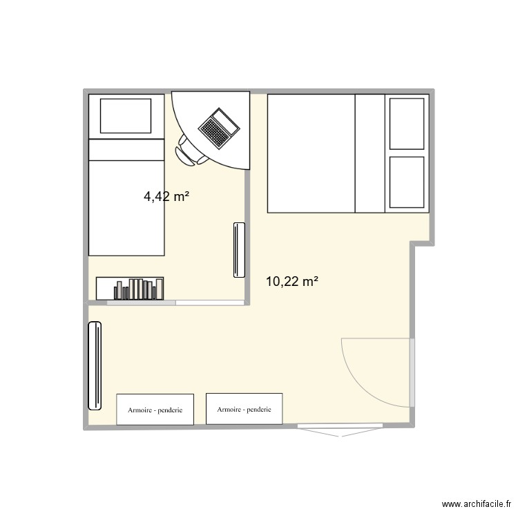 chambre garcon et diane plus grande. Plan de 2 pièces et 15 m2