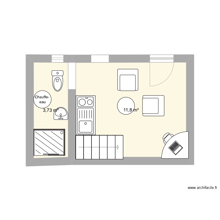 Neuilly. Plan de 2 pièces et 16 m2