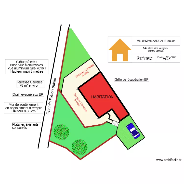 Masse Zaouali. Plan de 5  et 323 m²