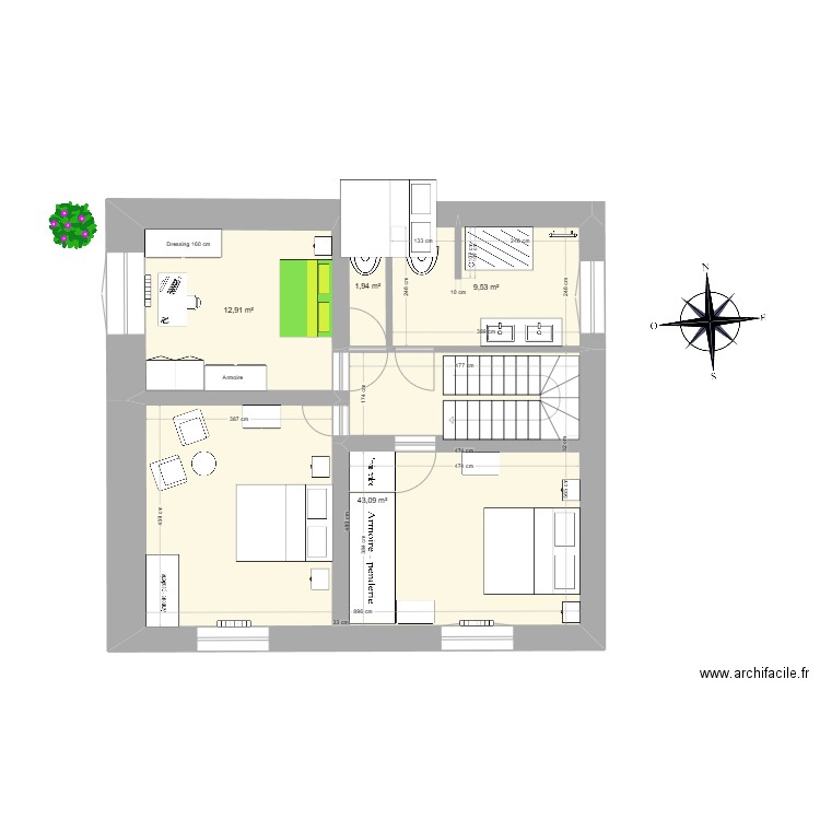 premier étage V3 1.02.25 canapé fermé. Plan de 4 pièces et 67 m2