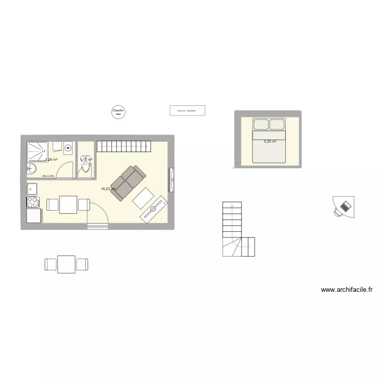 cabane. Plan de 4 Pièces et 26 m²