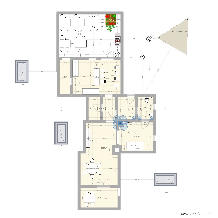 atelier. Plan de 8 pièces et 86 m2