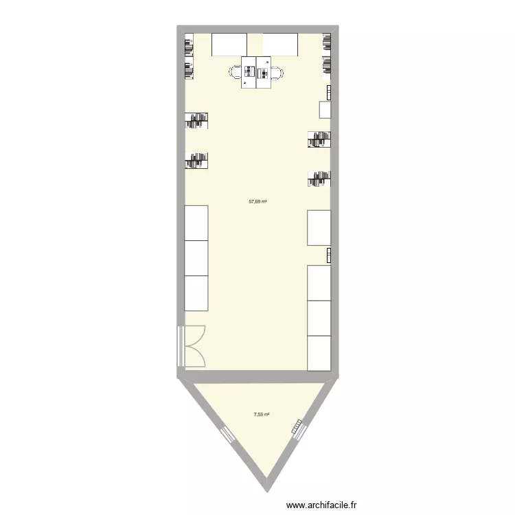 salle ex reprographie. Plan de 2  et 65 m²